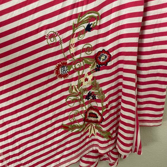 Soft Surroundings Cardigan‎ Womens Large Pink White Striped Floral Embroidered - Picture 6 of 11